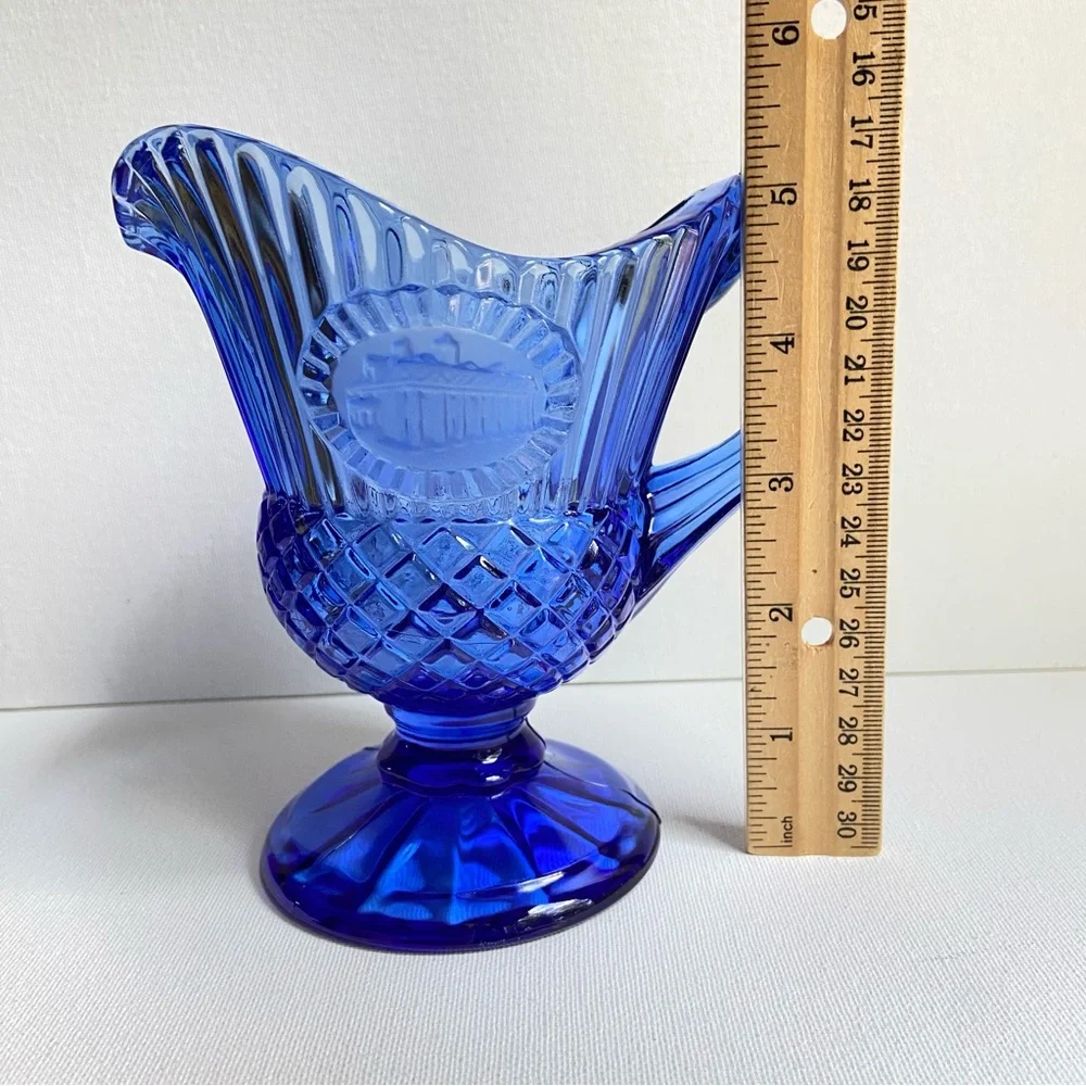 Avon Fostoria vintage blue pressed glass creamer pitcher Mt Vernon medallion